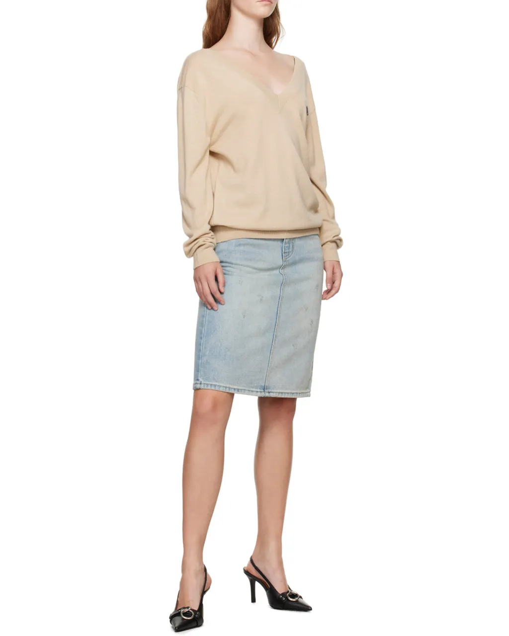 Deep V-Neck Long-Sleeved Sweater