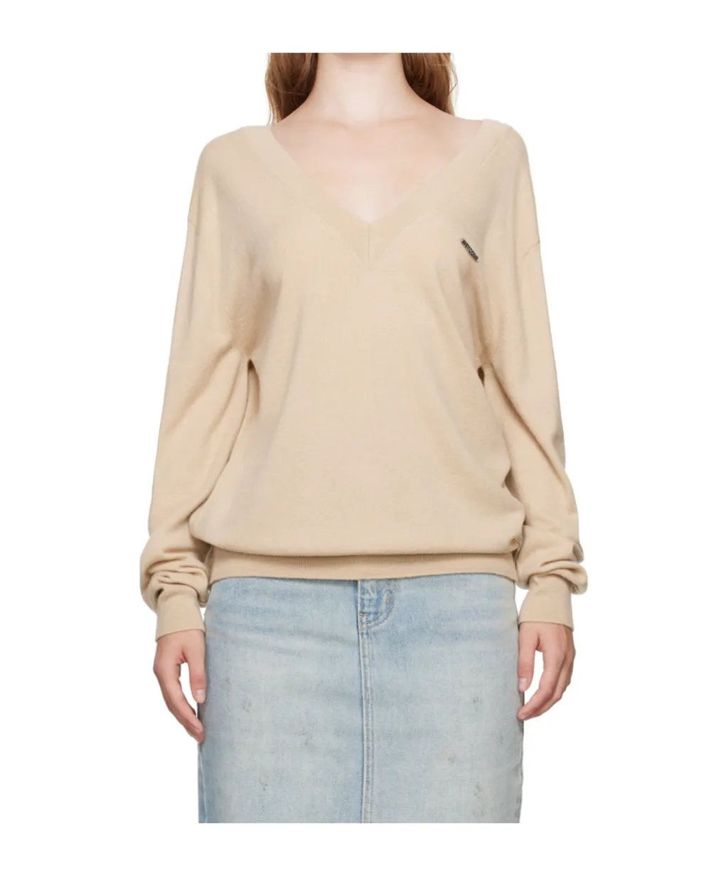 Deep V-Neck Long-Sleeved Sweater
