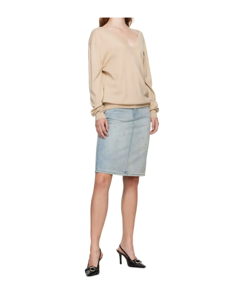 Deep V-Neck Long-Sleeved Sweater