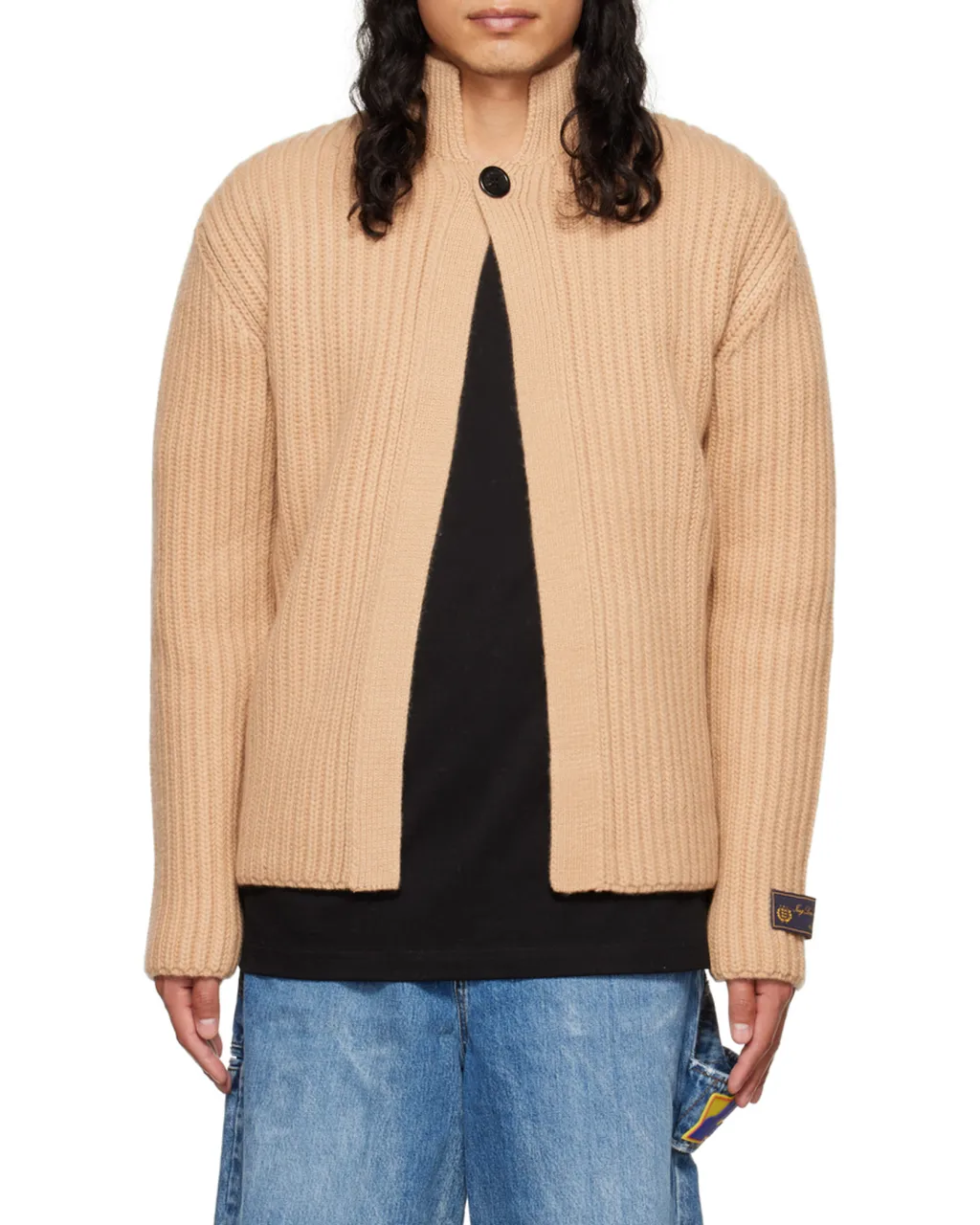 Logo Stand-Neck Cardigan Sweater