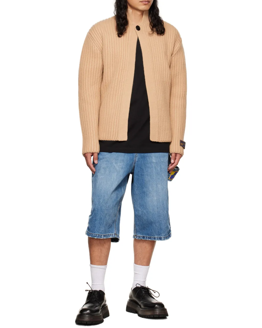 Logo Stand-Neck Cardigan Sweater