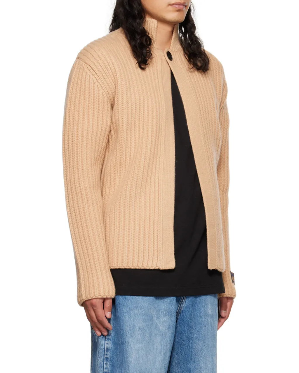 Logo Stand-Neck Cardigan Sweater
