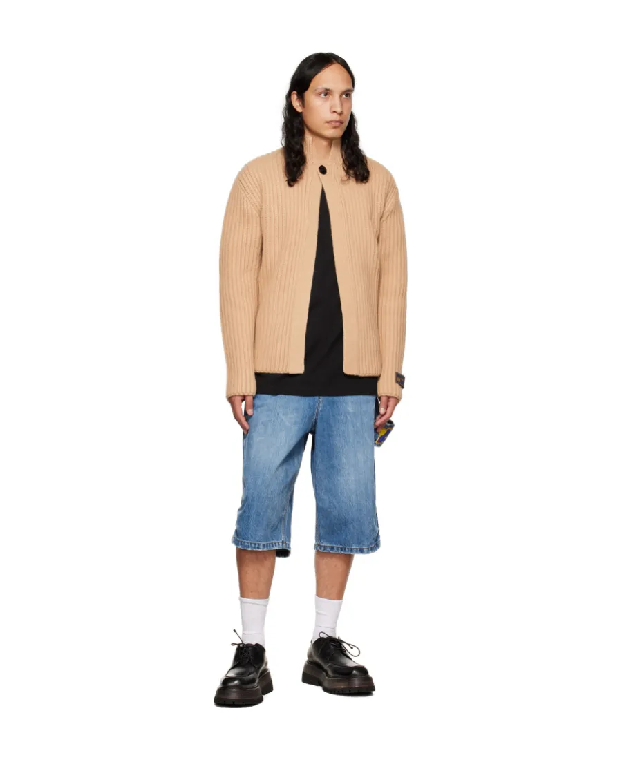 Logo Stand-Neck Cardigan Sweater