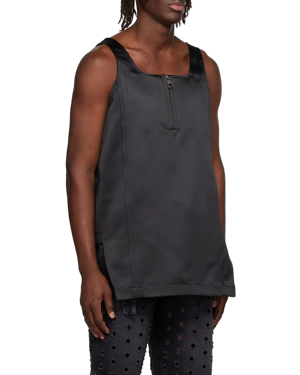 Square Collar Semi-Zipper Vest