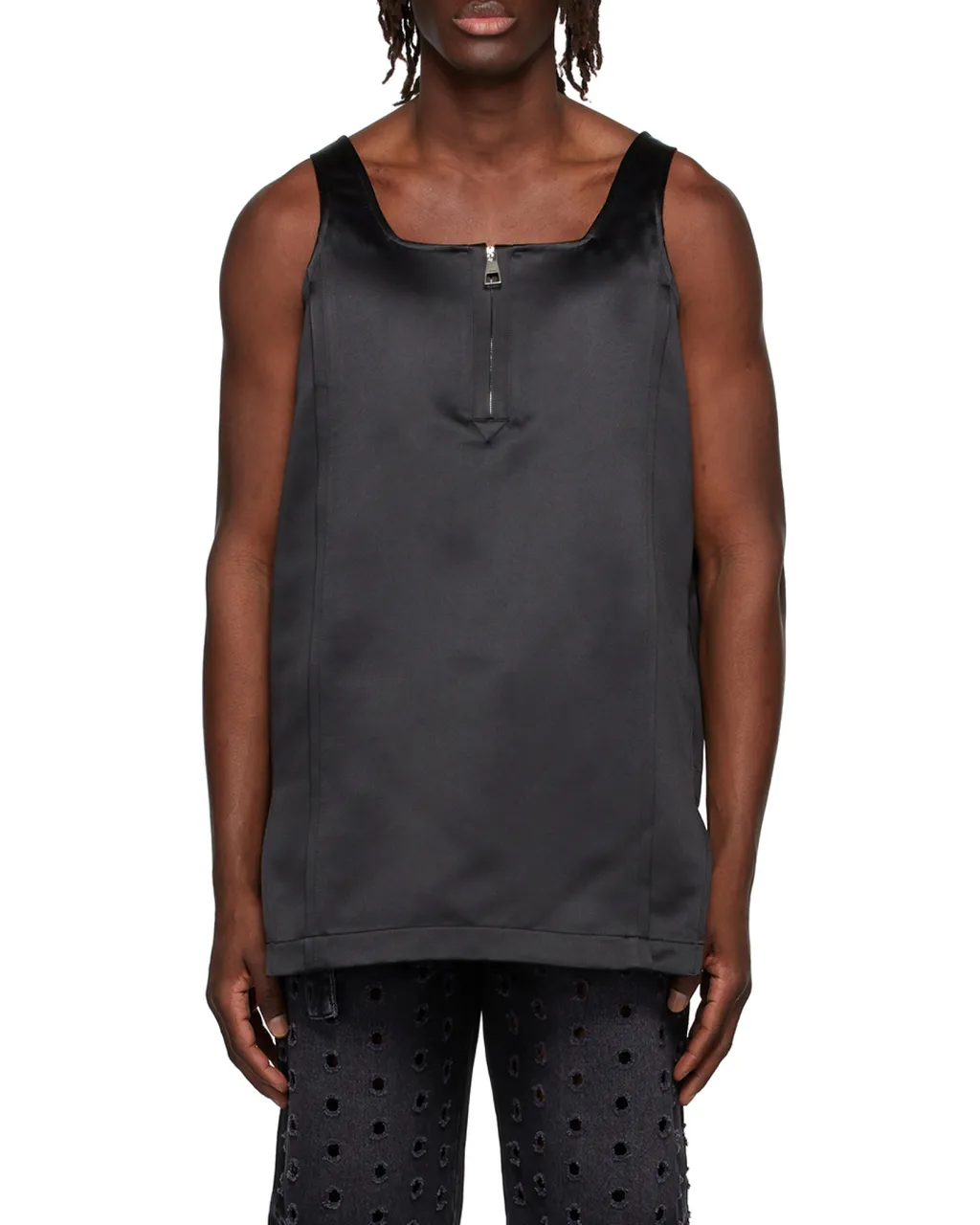 Square Collar Semi-Zipper Vest