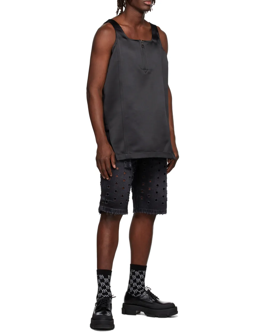 Square Collar Semi-Zipper Vest