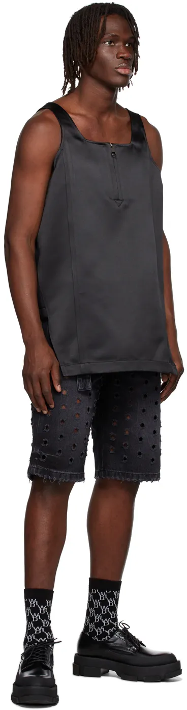 Square Collar Semi-Zipper Vest