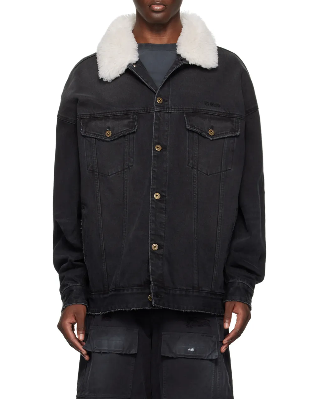 Long-Sleeved Denim Coat With Shearling Collar