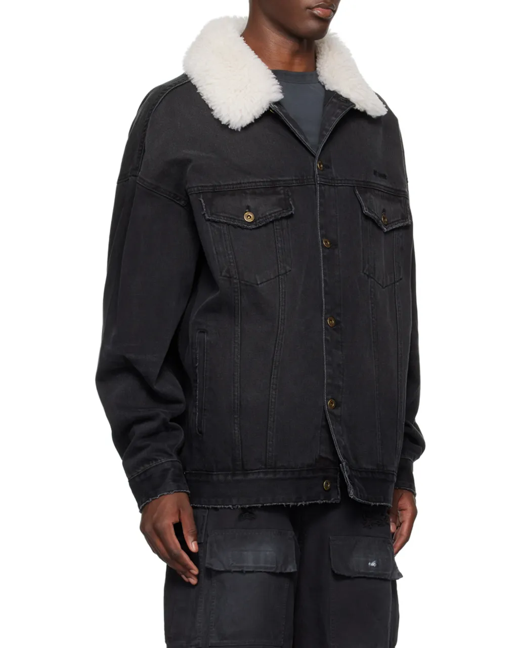 Long-Sleeved Denim Coat With Shearling Collar