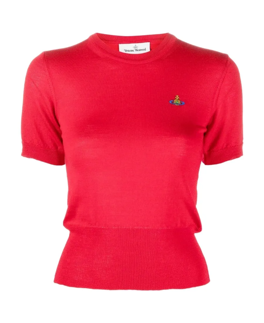 Orb Embroidered Short-Sleeved Knitted Top