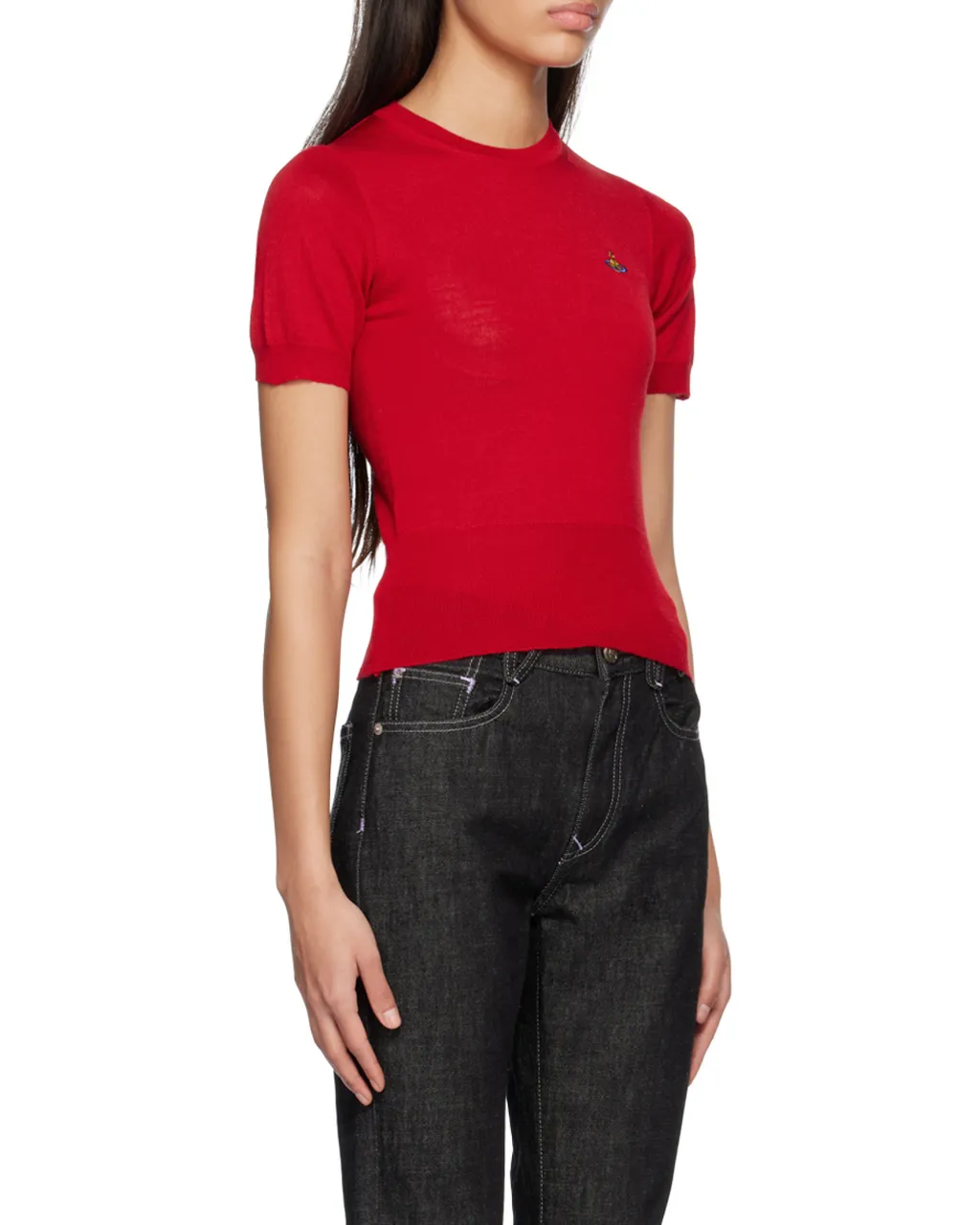 Orb Embroidered Short-Sleeved Knitted Top