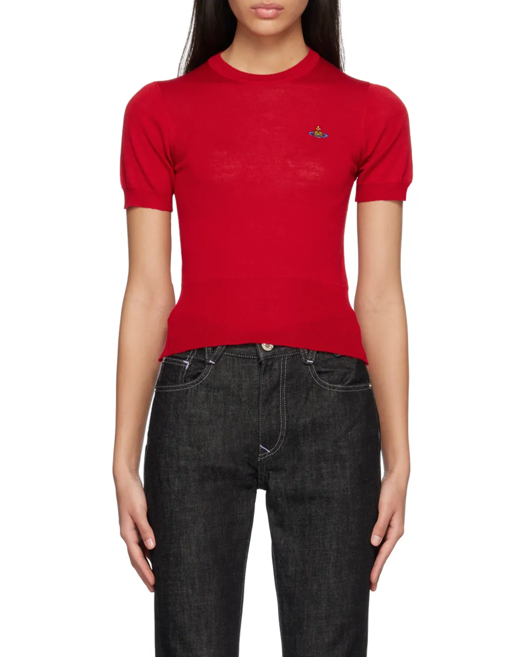 Orb Embroidered Short-Sleeved Knitted Top