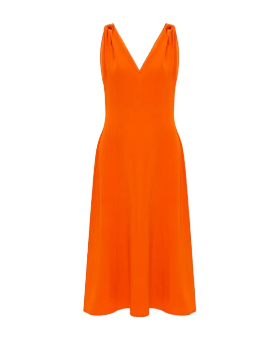 Twist-Shoulder V-Neck Dress