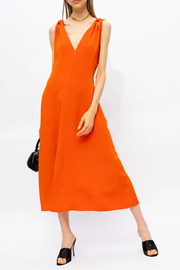 Twist-Shoulder V-Neck Dress