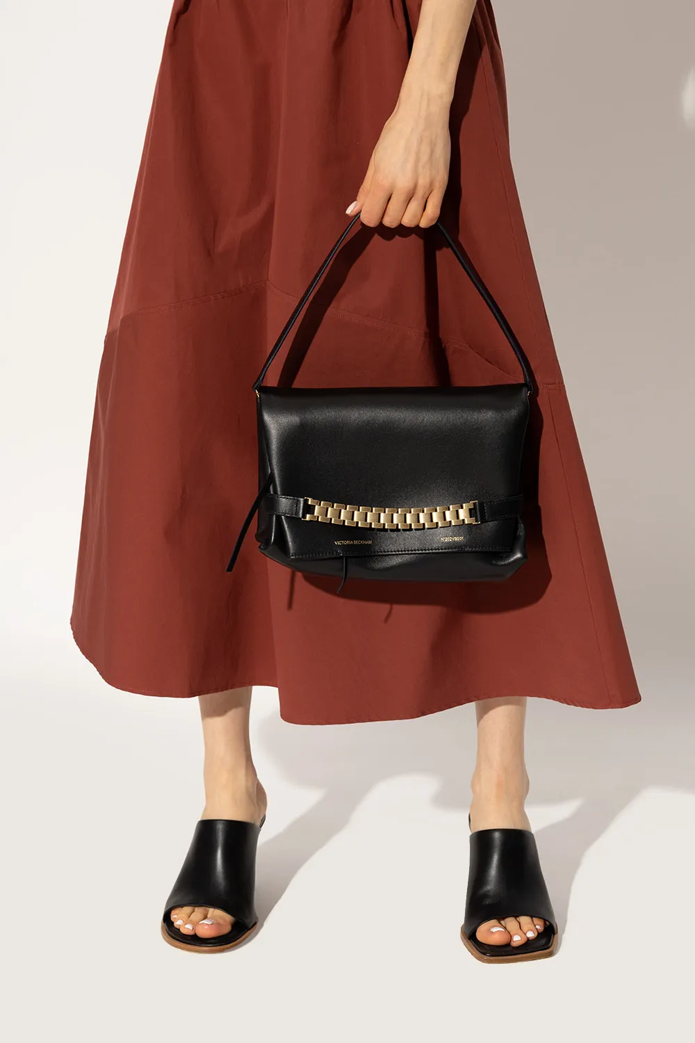 Chain-Detailed Foldover Top Shoulder Bag
