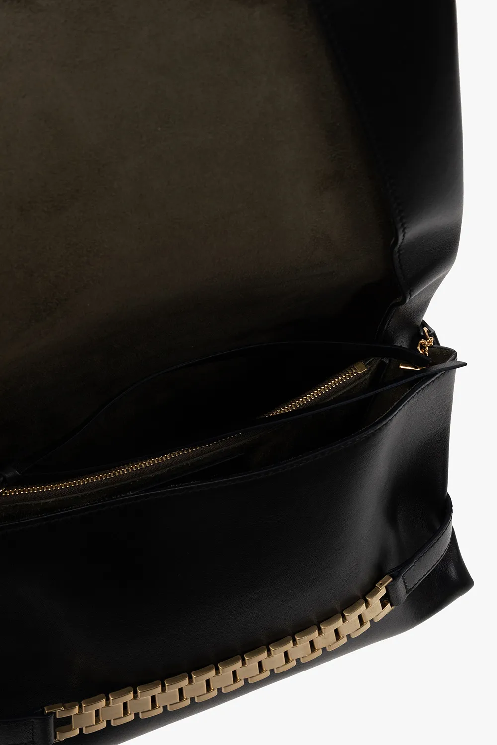 Chain-Detailed Foldover Top Shoulder Bag