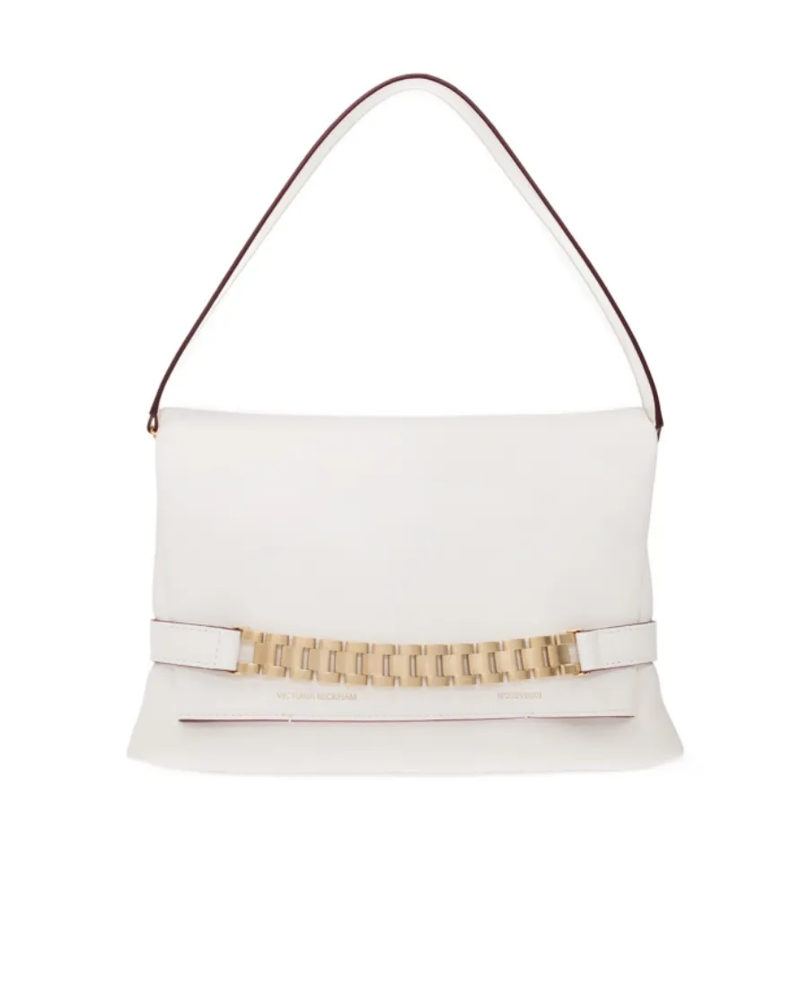Chain-Detailed Foldover Top Shoulder Bag