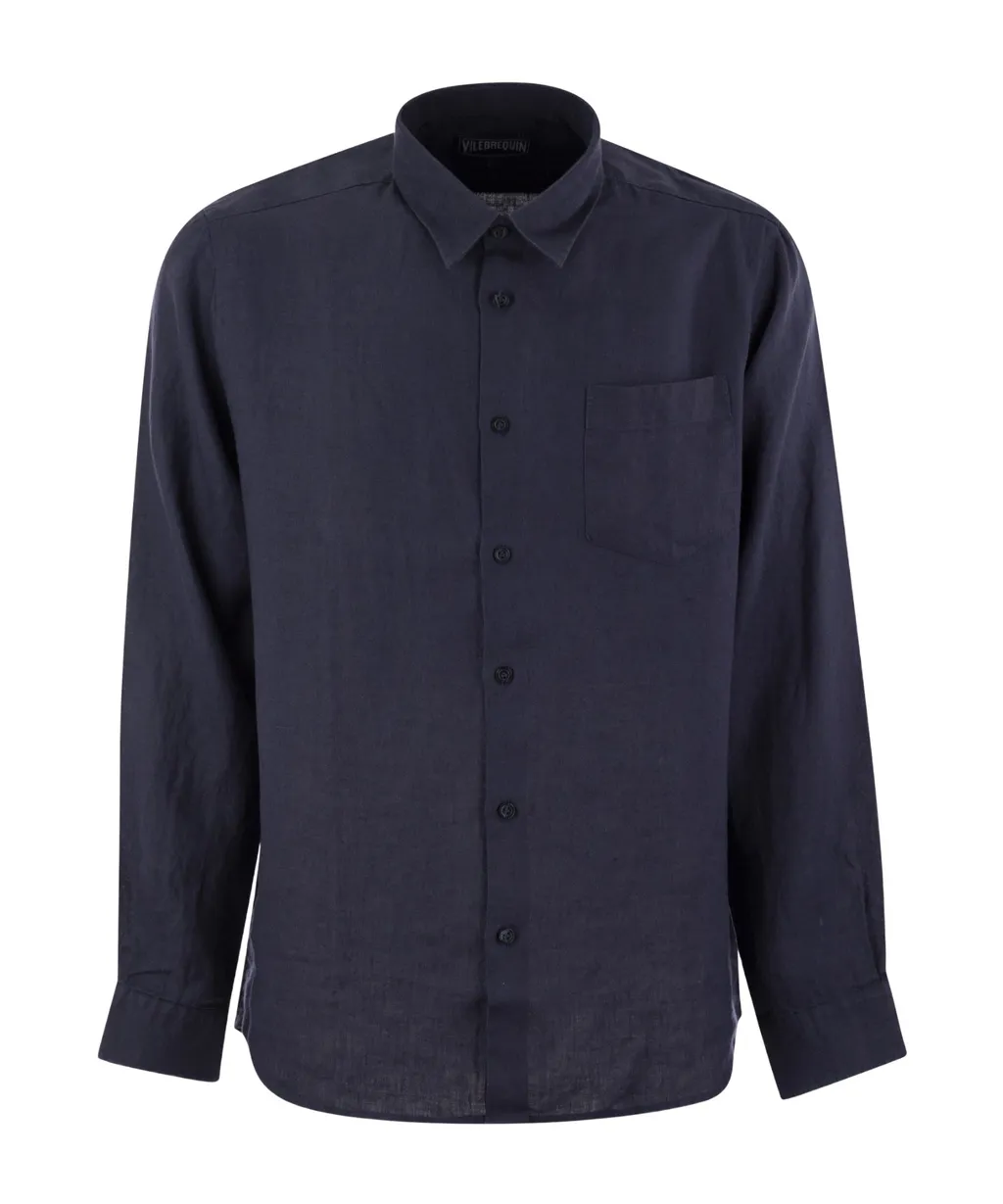 Logo-Embroidered Linen Shirt