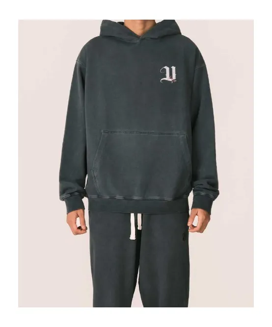 Stone Wash Black Hoodie With Angel Print