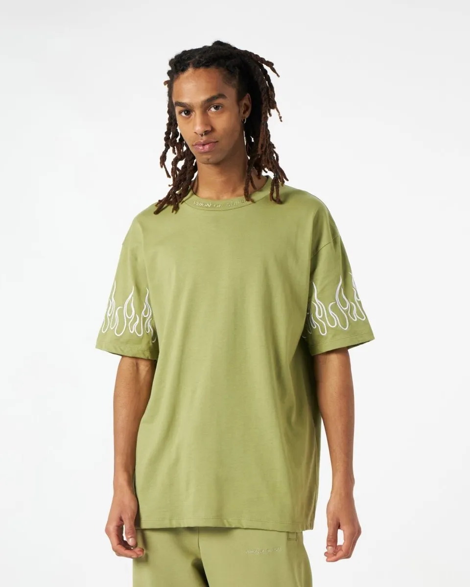 Flame-Embroidered Cotton T-Shirt