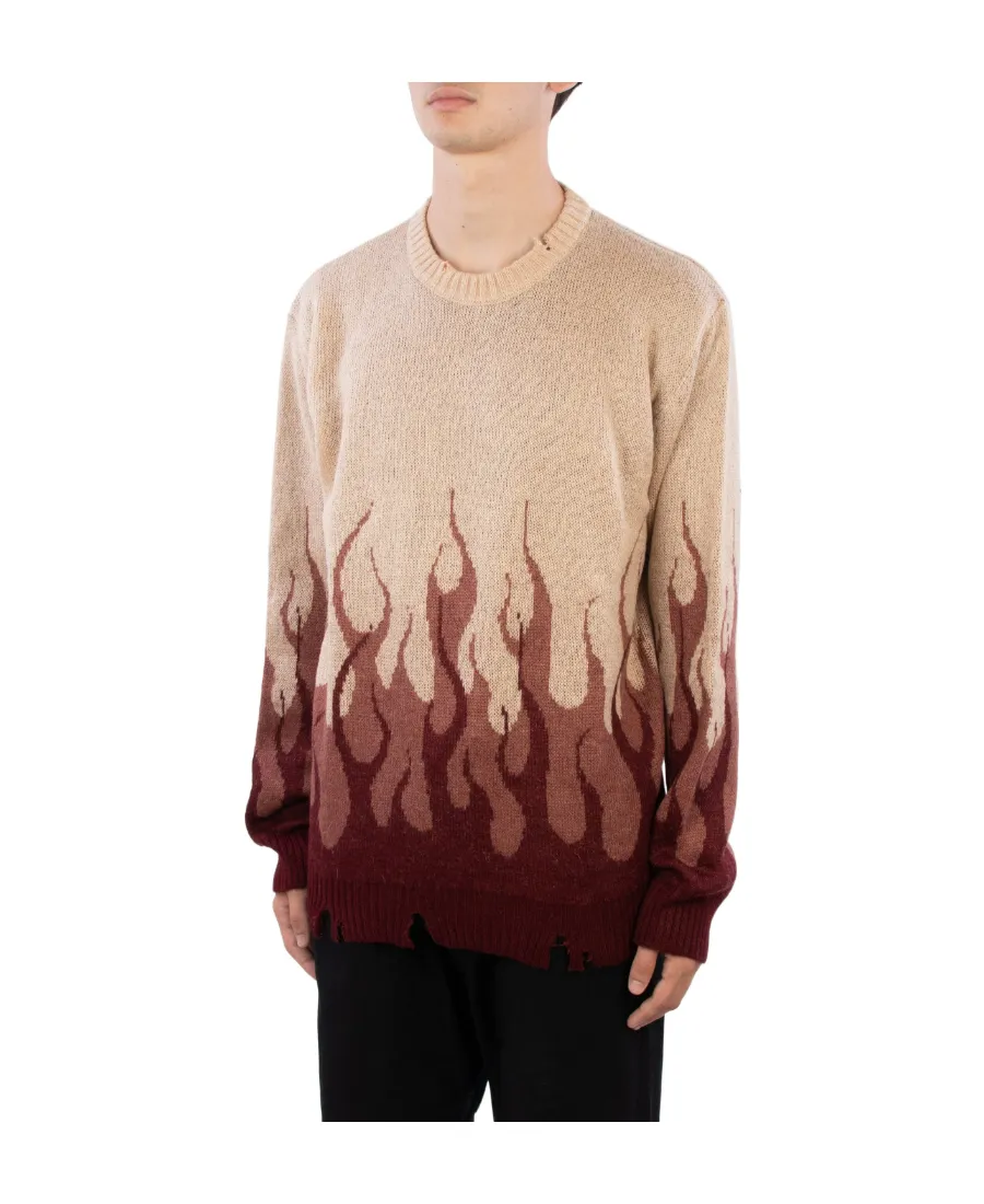 Flame Intarsia Knitted Distressed Jumper