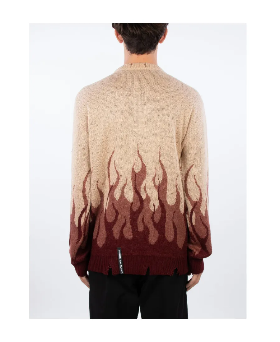 Flame Intarsia Knitted Distressed Jumper