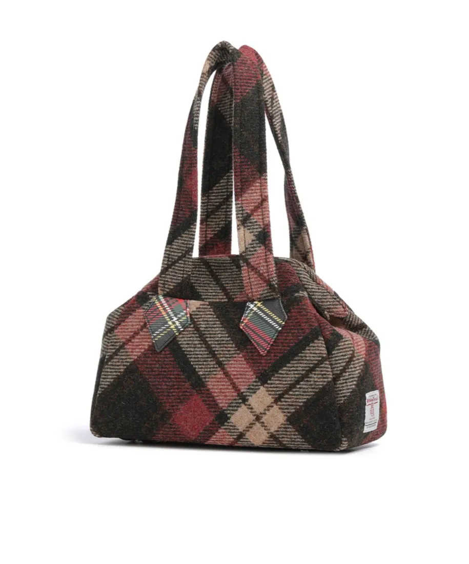 Logo Embroidered Checked Handbag