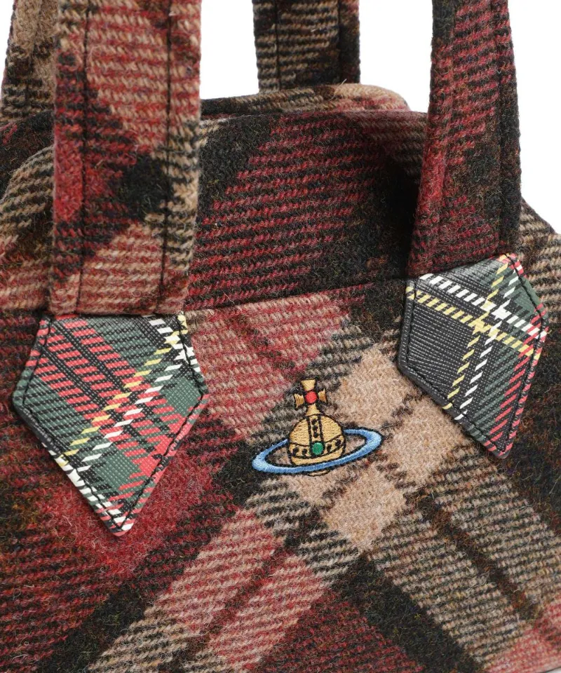 Logo Embroidered Checked Handbag