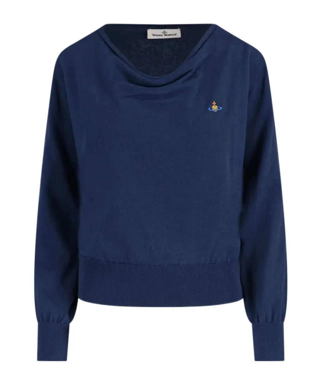 Logo Embroidered Boat Neck Jumper