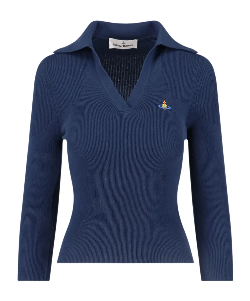 Orb Embroidered Knitted Polo Top