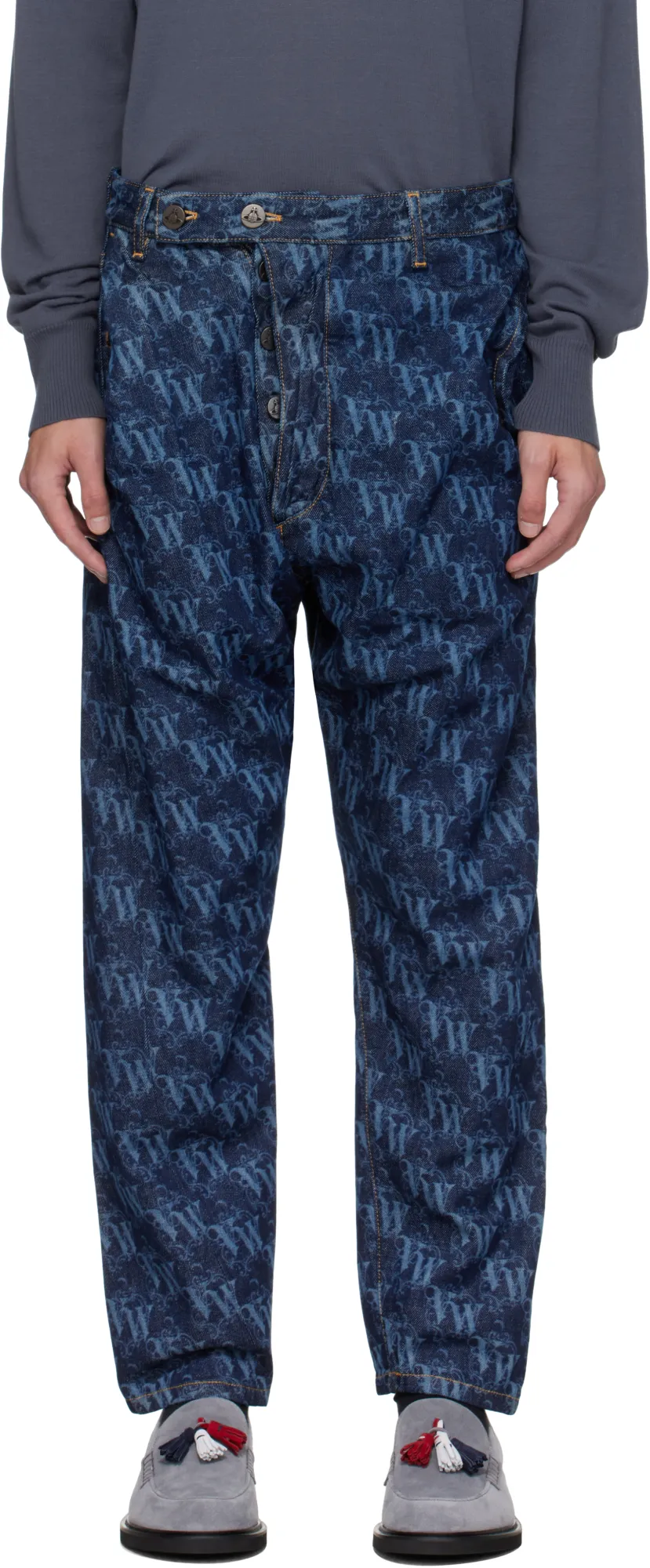 Monogram-Pattern Tapered Jeans