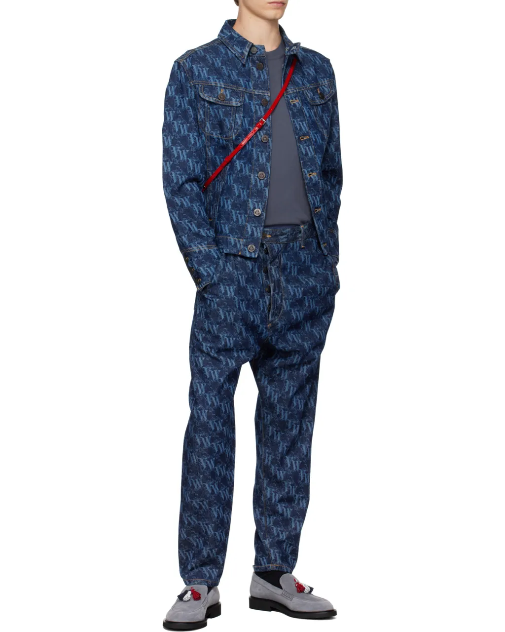Monogram-Pattern Tapered Jeans