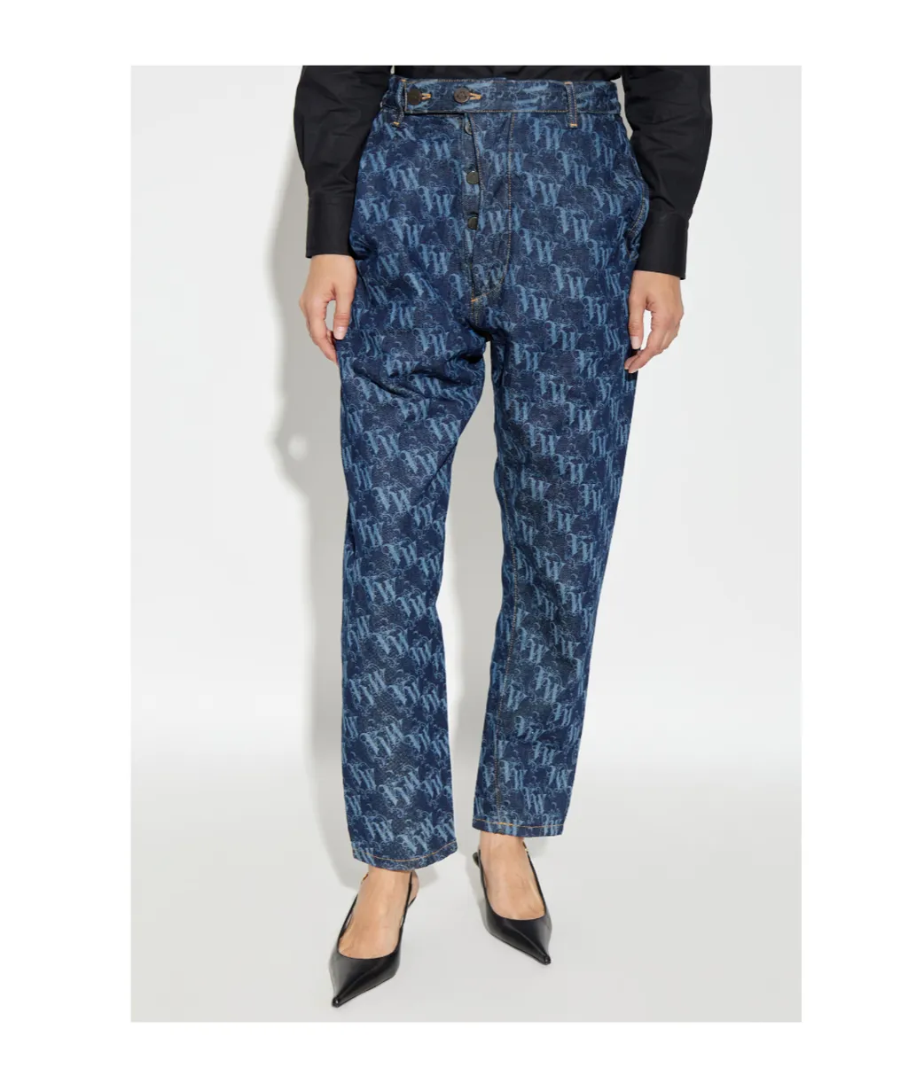 Monogram-Pattern Tapered Jeans