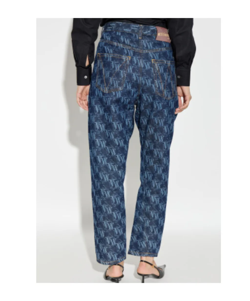 Monogram-Pattern Tapered Jeans