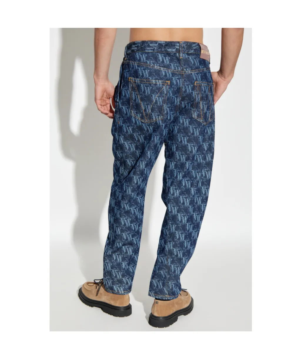 Monogram-Pattern Tapered Jeans