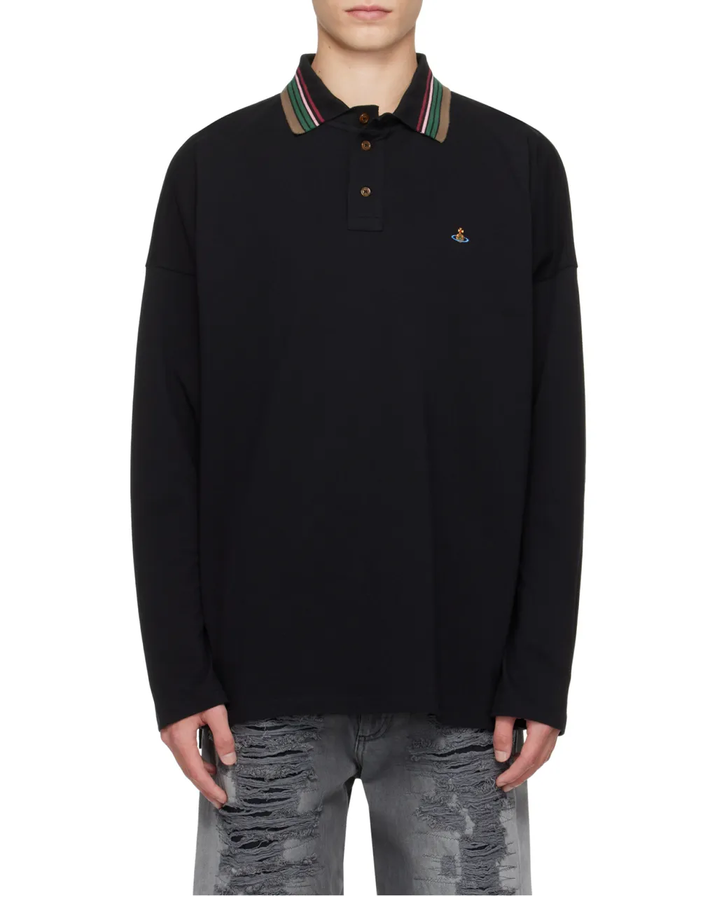 Logo Embroidered Long-Sleeved Polo Shirt