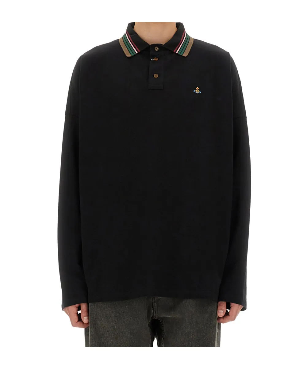 Logo Embroidered Long-Sleeved Polo Shirt