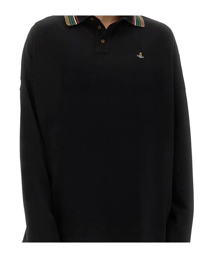 Logo Embroidered Long-Sleeved Polo Shirt