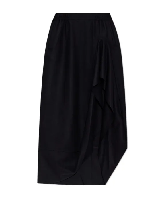 Ruffled Pocketed Asymmetrical Skirt