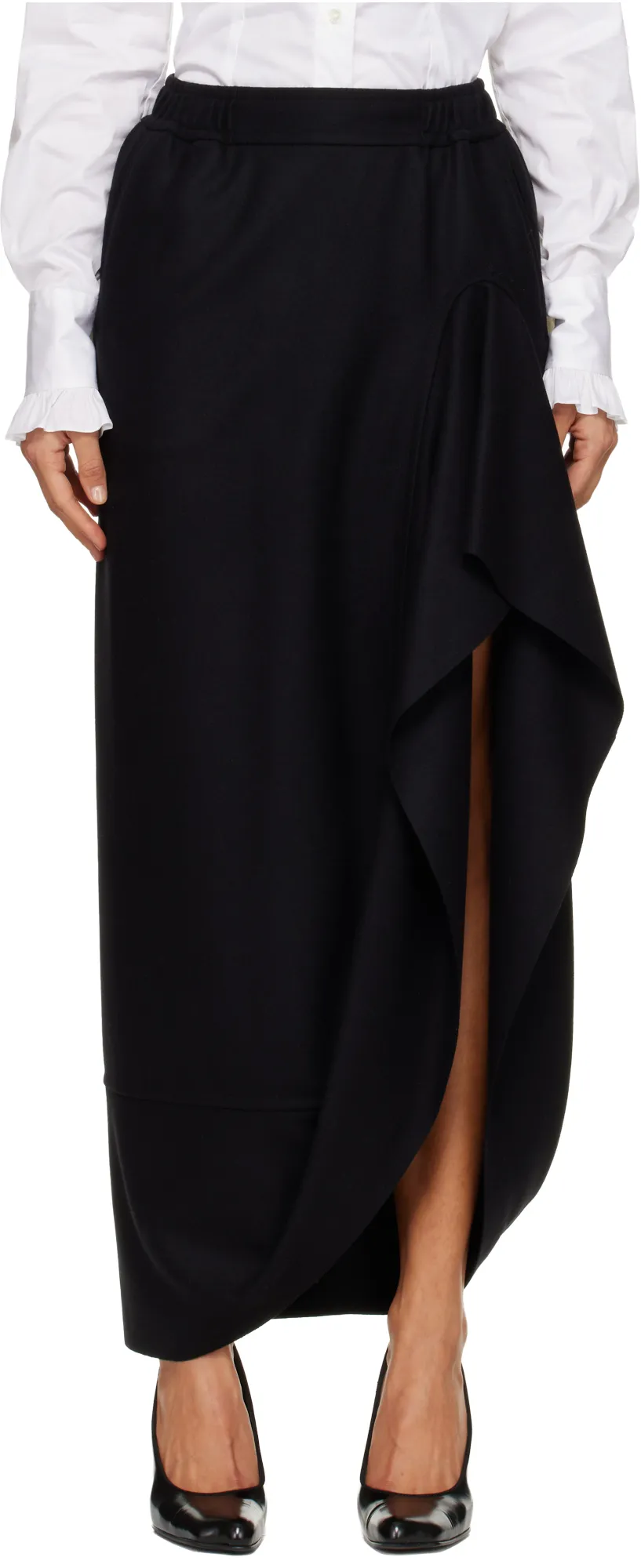 Ruffled Pocketed Asymmetrical Skirt