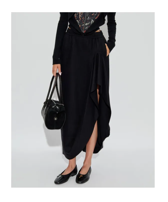 Ruffled Pocketed Asymmetrical Skirt