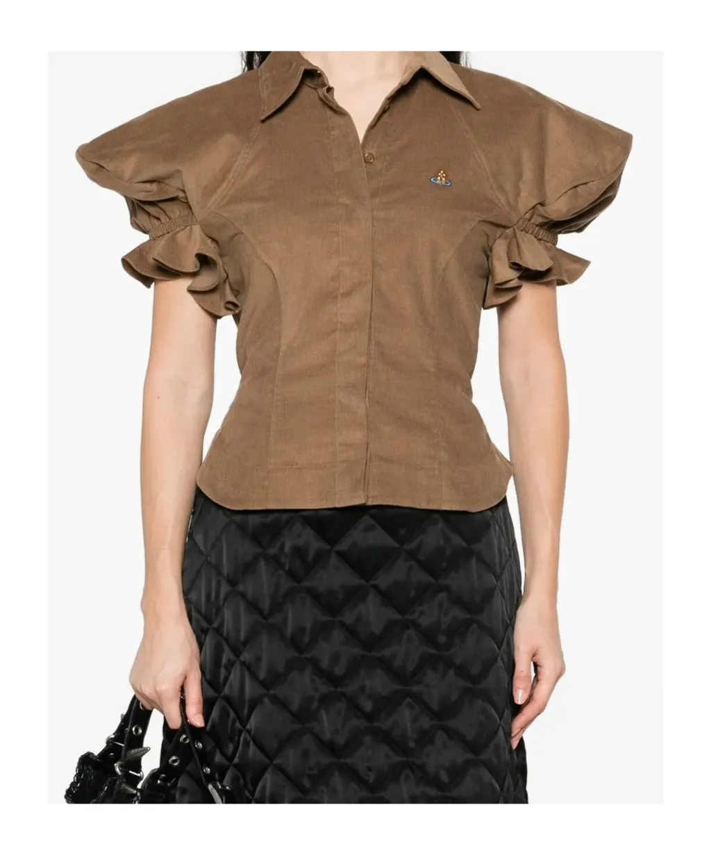 Ruffled-Sleeve Cotton Top