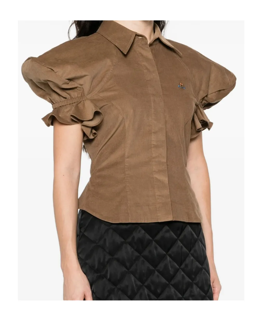 Ruffled-Sleeve Cotton Top