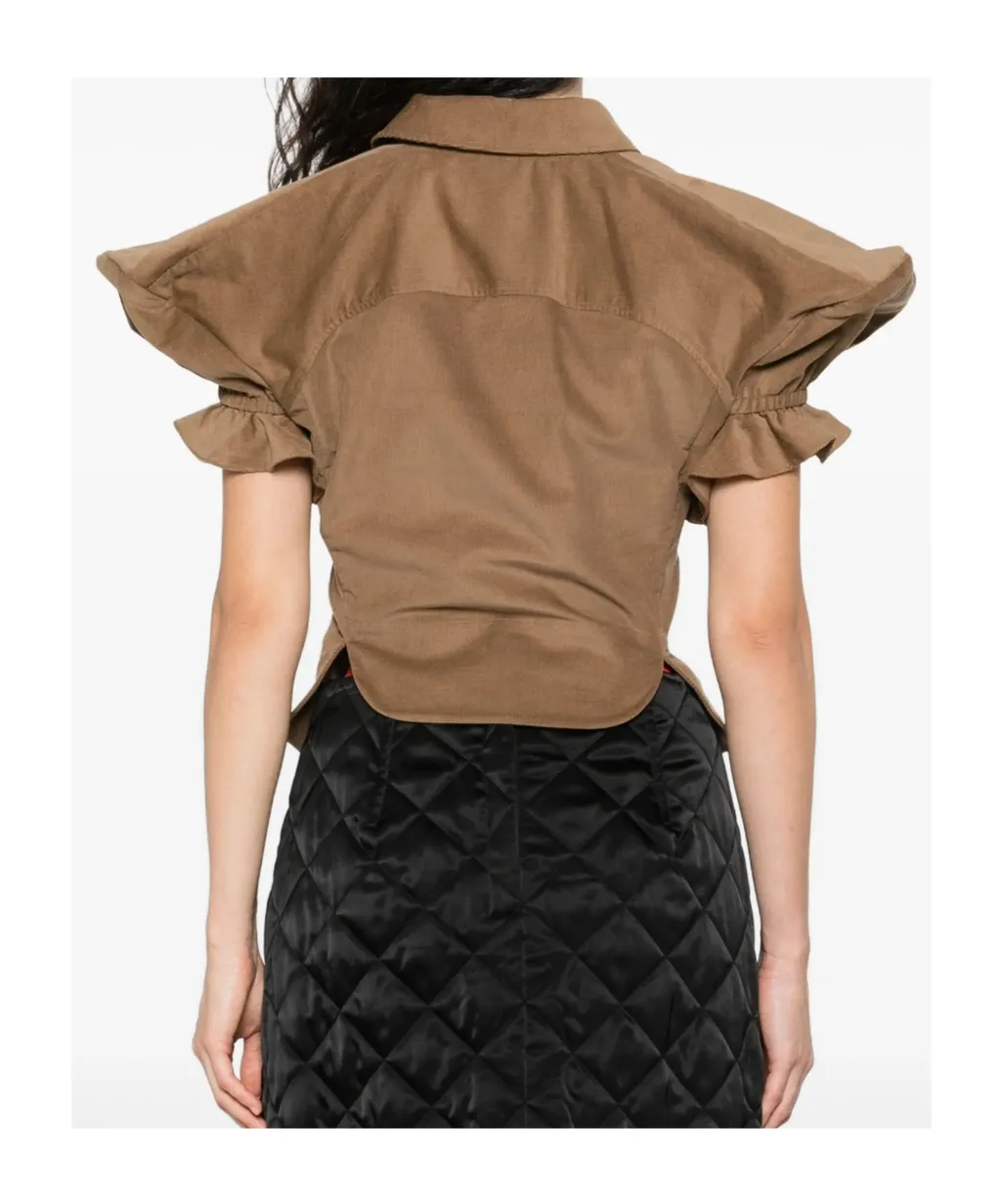 Ruffled-Sleeve Cotton Top