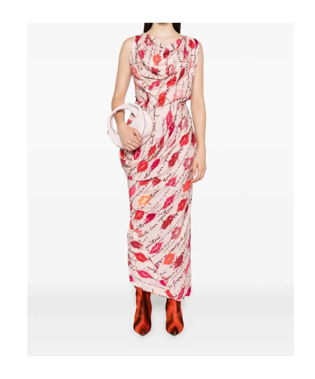 Kiss-Print Draped Dress