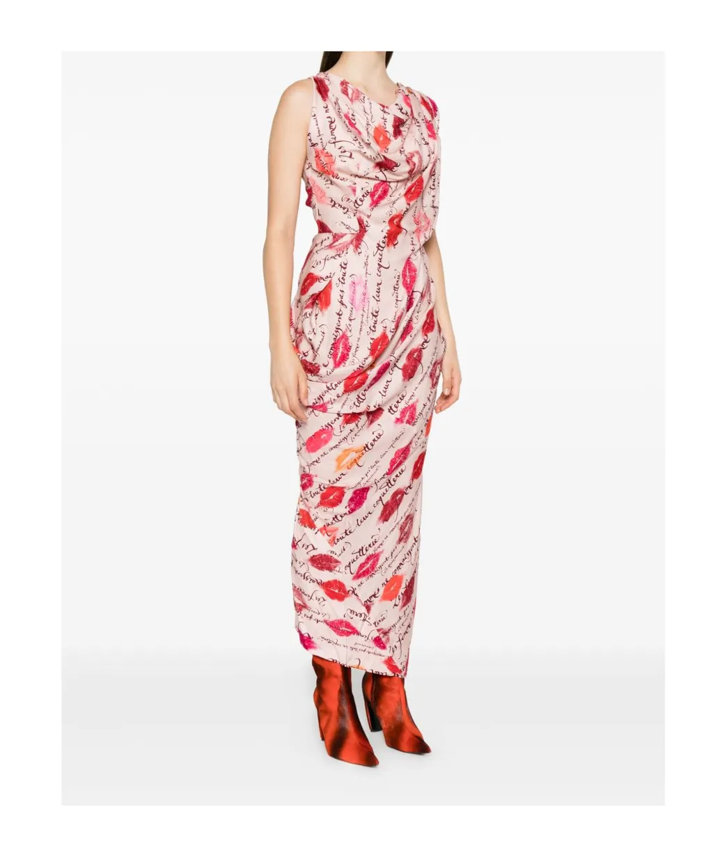 Kiss-Print Draped Dress
