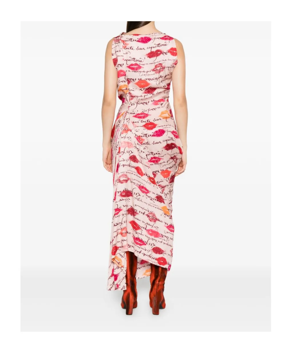 Kiss-Print Draped Dress