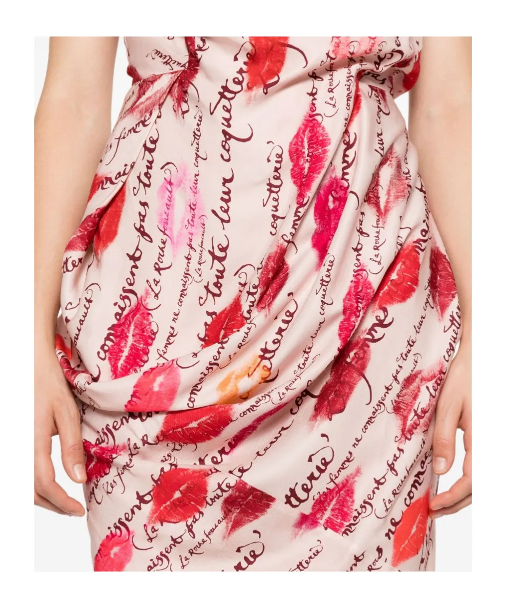 Kiss-Print Draped Dress