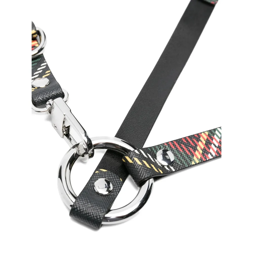Stud Plaid-Pattern Leather Belt Harness