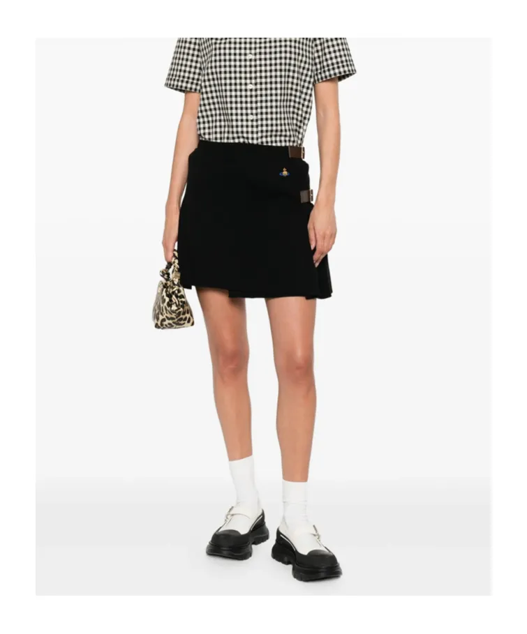 Belted Pleated Mini Skirt